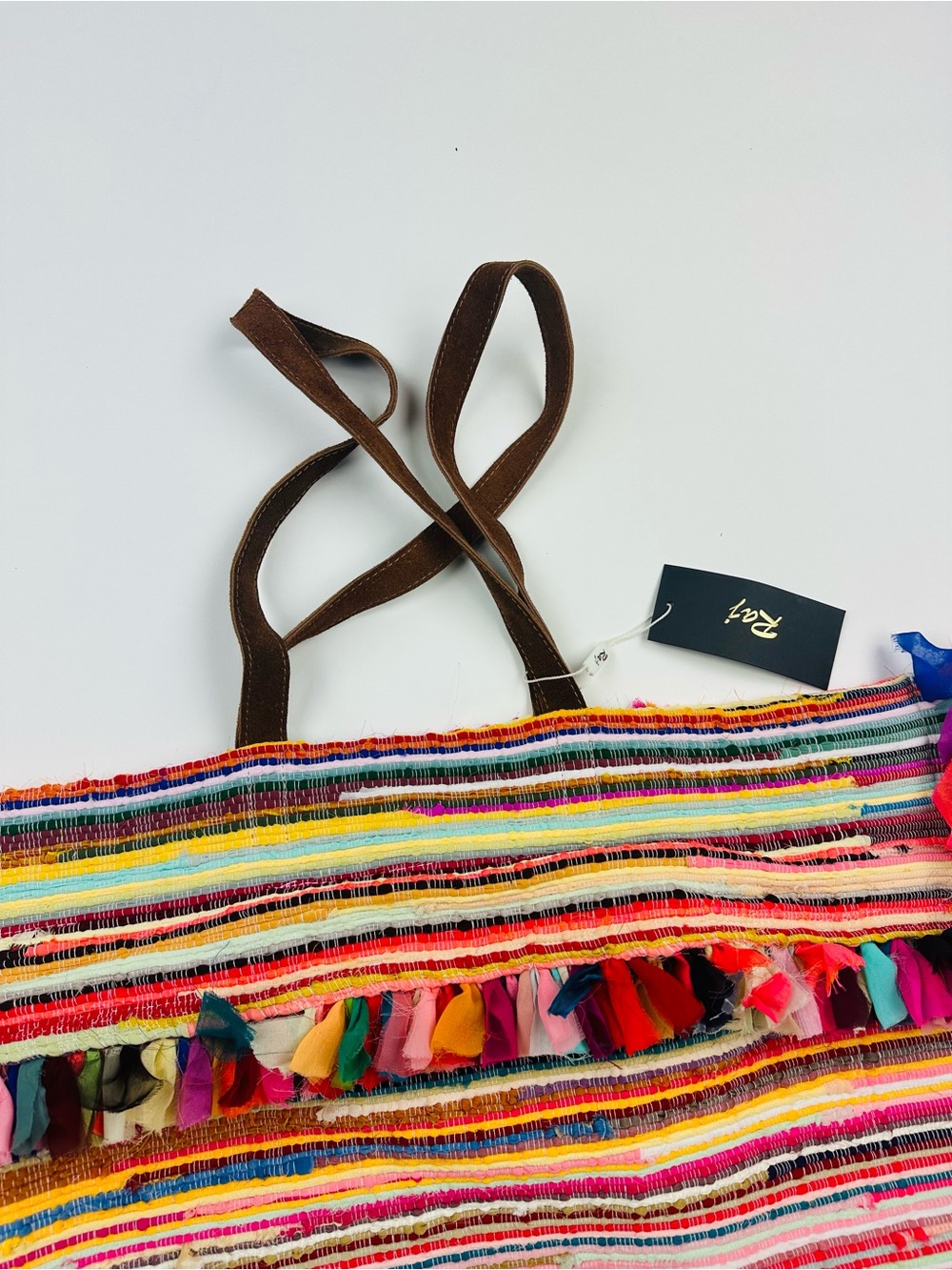 Raj Colorful Woven Tote Bag Made in India Leather Handles - Picture 9 of 15